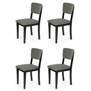 Conjunto 4 Cadeiras De Jantar Estofada Em Madeira Maciça Ella Preto/cinza