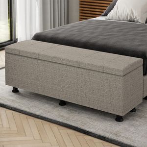 Baú Sapateira Estofada Casal 140 Cm Venus Linho Skybox Marrom