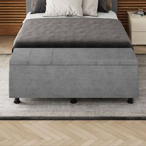 Baú Sapateira Estofada Casal 140 Cm Venus Veludo Skybox Cinza