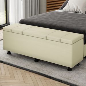 Baú Sapateira Estofada Casal 140 Cm Venus Corino Skybox Bege