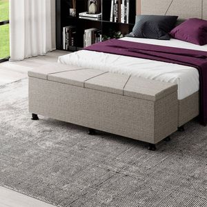 Baú Sapateira Estofada Casal 140 Cm Júpiter Linho Skybox Marrom