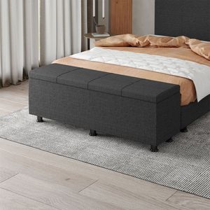Baú Sapateira Estofada Casal King Size 195 Cm Marte Linho Skybox Preto