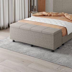 Baú Sapateira Estofada Casal King Size 195 Cm Marte Linho Skybox Marrom