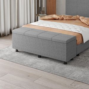 Baú Sapateira Estofada Casal King Size 195 Cm Marte Linho Skybox Cinza