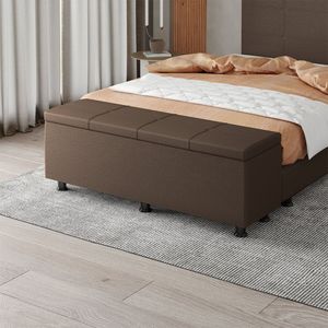 Baú Sapateira Estofada Casal King Size 195 Cm Marte Corino Skybox Marrom