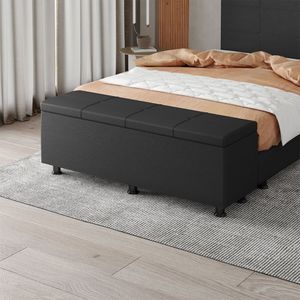 Baú Sapateira Estofada Casal King Size 195 Cm Marte Corino Skybox Preto