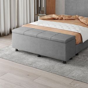 Baú Sapateira Estofada Casal King Size 195 Cm Marte Veludo Skybox Cinza