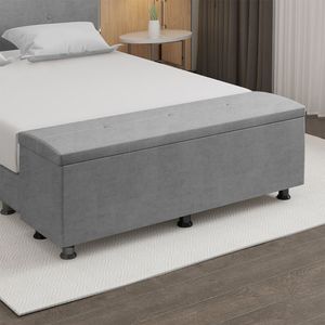 Baú Sapateira Estofada Casal King Size 195 Cm Terra Veludo Skybox Cinza
