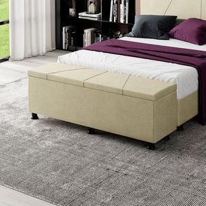 Baú Sapateira Estofada Casal King Size 195 Cm Júpiter Veludo Skybox Bege