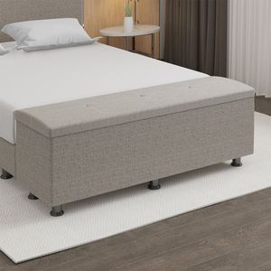 Baú Sapateira Estofada Casal Queen Size 160 Cm Terra Linho Skybox Marrom