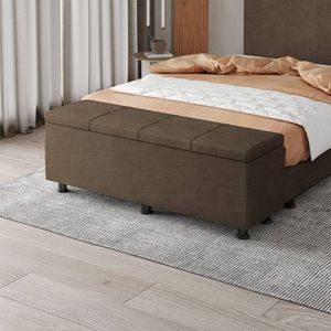Baú Sapateira Estofada Casal King Size 195 Cm Marte Veludo Skybox Marrom