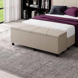 Baú Sapateira Estofada Casal King Size 195 Cm Júpiter Linho Skybox Bege
