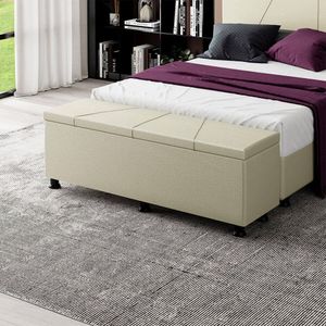 Baú Sapateira Estofada Casal King Size 195 Cm Júpiter Corino Skybox Bege