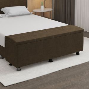 Baú Sapateira Estofada Casal Queen Size 160 Cm Terra Veludo Skybox Marrom