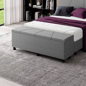 Baú Sapateira Estofada Casal Queen Size 160 Cm Júpiter Linho Skybox Cinza