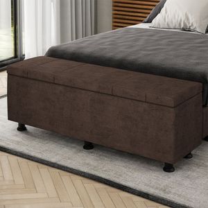 Baú Sapateira Estofada Casal Queen Size 160 Cm Venus Veludo Skybox Marrom