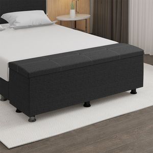 Baú Sapateira Estofada Casal 140 Cm Terra Linho Skybox Preto