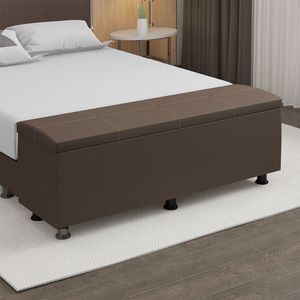 Baú Sapateira Estofada Casal 140 Cm Terra Corino Skybox Marrom