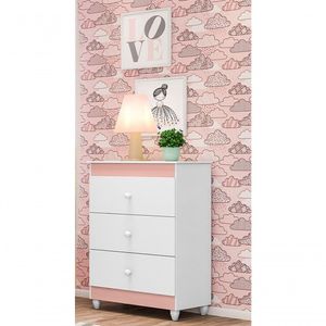 Cômoda Infantil Ternura 3 Gavetas Branco Rosê Flex