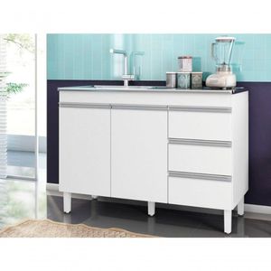 Balcão Pia 2 Portas 3 Gavetas 119cm Branco