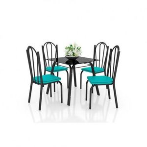 Mesa Lotus 75cm 4 Cadeiras 121 Preto Azul Turquesa