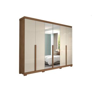 Guarda Roupa 6 Portas E 6 Gavetas C/ Espelho E Pés Guarapari Avelã/Off White - Panan
