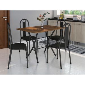 Conjunto De Mesa Bruna Com 4 Cadeiras Tampo Bp 91cm Cromo Preto Assento Preto