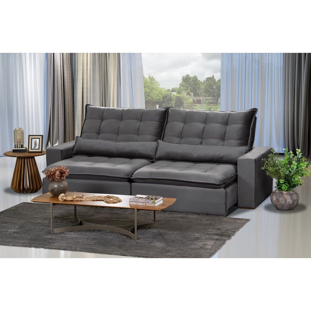 Sofá Modular 5 Lugares 2.50M Retrátil E Reclinável Cinza