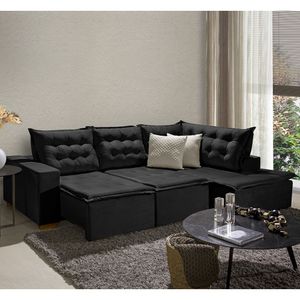 Sofá De Canto 5 Lugares 270cm Retrátil E Reclinável Preto