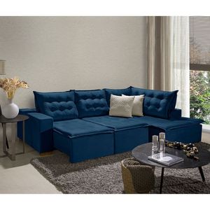 Sofá De Canto 5 Lugares 270cm Retrátil E Reclinável Azul