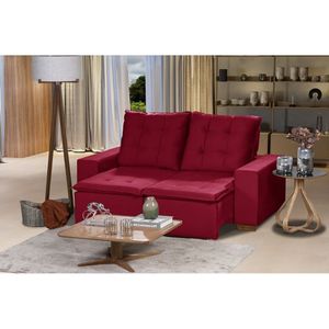Sofá 3 Lugares Com Molas Retrátil E Reclinável Vermelho