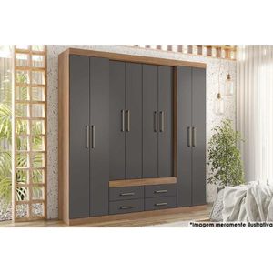 Guarda Roupa Casal 8 Portas E 4 Gavetas Nápoles Jatoba/Grafitte - Santos Andirá
