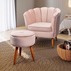 Poltrona Decorativa Com Pés De Madeira Speciale Home Rose