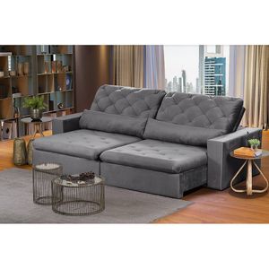 Sofá Modular 5 Lugares 2.50M Retrátil E Reclinável Cinza