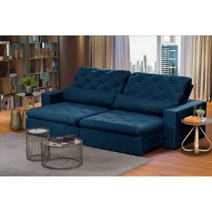 Sofá Modular 5 Lugares 2.50M Retrátil E Reclinável Azul