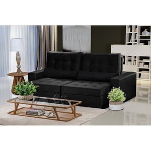 Sofá Modular 5 Lugares 2.50M Retrátil E Reclinável Preto