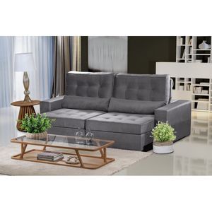 Sofá Modular 5 Lugares 2.50M Retrátil E Reclinável Cinza