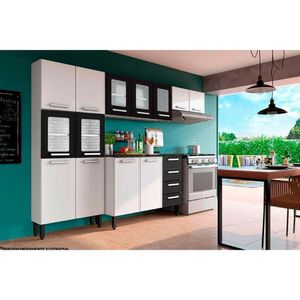 Kit De Cozinha Completa 4 Peças Gourmet (2 Armários 1 Balcão 1 Paneleiro) C4p62 Branco/preto
