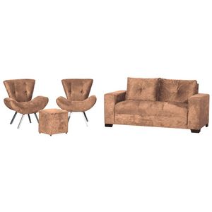Conjunto Capri Sofa 3 Lugares 2 Poltronas Riad E Puff Finezzi Capuccino