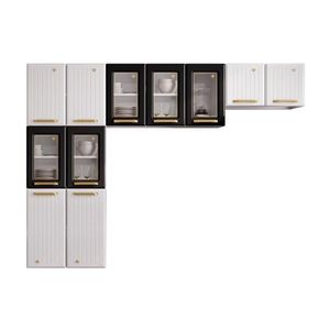 Cozinha Compacta Diamante ( Armários Paneleiro) C/ Portas De Vidro Branco/pretoTelasul