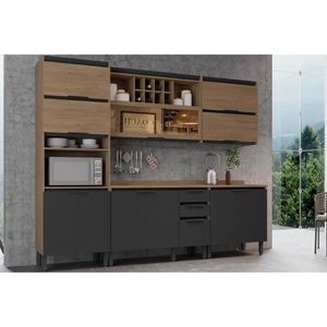 Cozinha Modulada Completa Hibisco 5pçs 2 Armários 2 Balcões 1 Paneleiro C5P43 Aveiro/Grafite Telasul