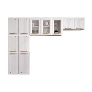 Cozinha Modulada Completa Diamante 3 Peças (2 Armários + 1 Paneleiro) C/ Vidro Branco - Telasul