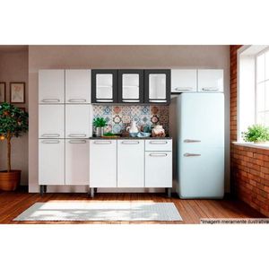 Kit De Cozinha Completa 4 Peças Evidence (2 Armários 1 Balcão 1 Paneleiro) C4p50 Branco/preto