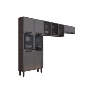 Kit De Cozinha Completa 3 Peças Estilo (2 Armários + 1 Paneleiro) Cpt86 Cinza/grafite - Bertolini