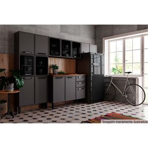 Kit De Cozinha Completa 4 Peças Estilo (2 Armários 1 Balcão 1 Paneleiro) C4p97 Cinza/grafite