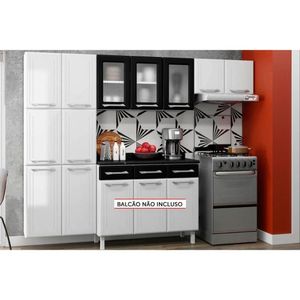 Kit De Cozinha Modulada 3 Peças Topázio (2 Armários + 1 Paneleiro) Cpt123 Branco/Preto - Telasul