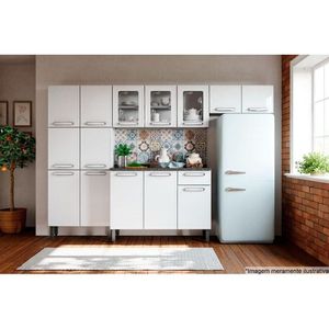 Kit De Cozinha Completa 4 Peças Evidence (2 Armários 1 Balcão 1 Paneleiro) C4p50 Branco - Bertolini