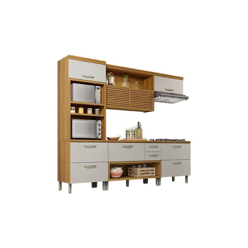 Cozinha 5 Peças Completa 100% MDF Princesa Freijó/Off White Nesher - Nesher