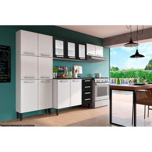 Cozinha Completa Gourmet 4pçs (2 Armários + 1 Balcão + 1 Paneleiro) C4P63 Branco/Preto - Bertolini