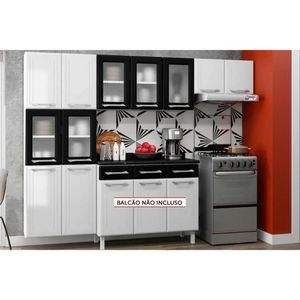 Kit De Cozinha Completa 3 Peças Topázio (2 Armários + 1 Paneleiro) Cpt124 Branco/preto - Telasul